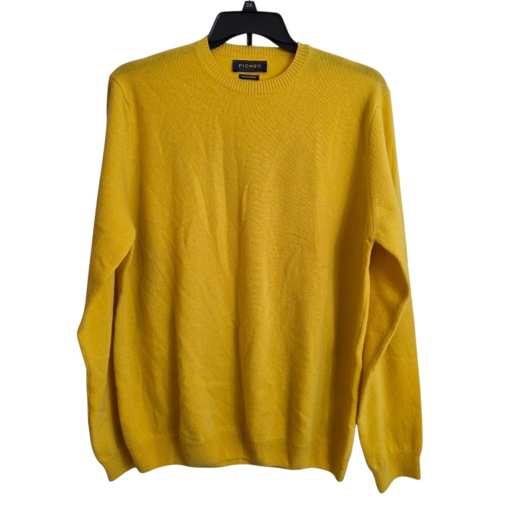 😍 Mens 100% Wool Sweater XXL Mustard Yellow Crewneck Warm Minimalist V bin - Picture 3 of 15